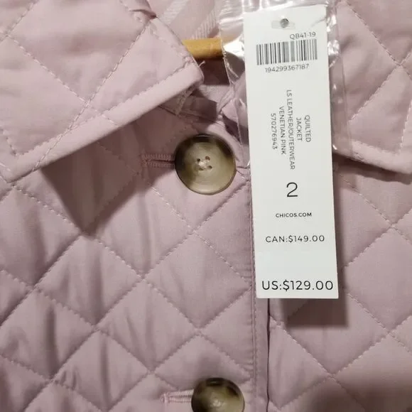 Chico's Quilted Jacket Modern Jacket Venetian Pink Womens Size